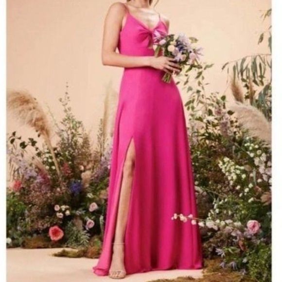 Dress the Population Cambria Pink Tie Bodice Gown  Knot Front Maxi Dress L NWT - Picture 9 of 16